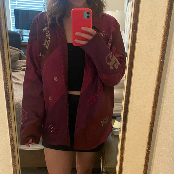 Embroidered Jewel Tone Chinoiserie Jacket and/or Button Up, XL - Picture 5 of 5